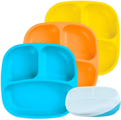Miniatura 44 de Re-Play Platos para niños pequeños con divisores, 3 compartimentos de pared profunda, platos divididos para niños con 3 tapas, aptos