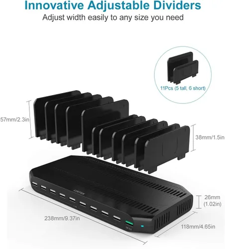 Miniatura 5 de Unitek Estación de carga rápida con carga rápida 3.0, estación de carga múltiple USB para múltiples dispositivos, iPhone, iPad, tableta, Kindle