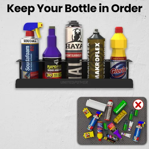 Miniatura 6 de UNITEDPOWER Soporte para 5 latas de aerosol, estante de almacenamiento de botellas de pintura, estante de montaje en pared de acero, organizador