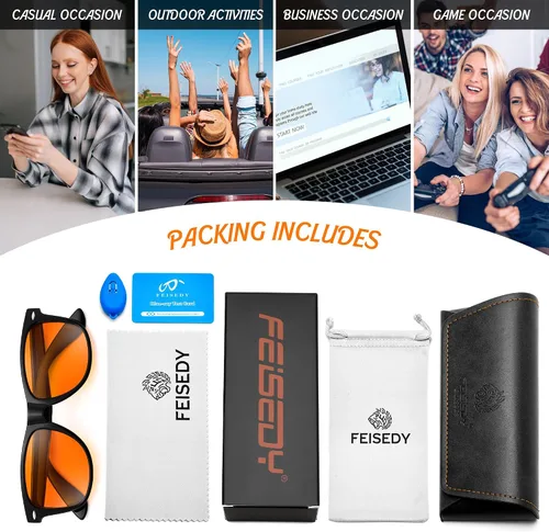 Miniatura 6 de FEISEDY Orange Blue Light Blocking Glasses for Woman Men Amber Lenses Computer Gaming Glasses for Better Sleep