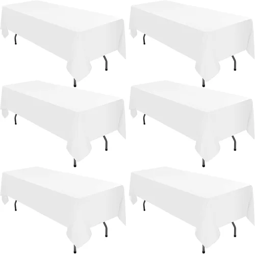 Miniatura 216 de Paquete de 10 manteles de poliéster de 60 x 102 pulgadas, manteles de poliéster beige para mesas rectangulares de 6 pies, resistentes a las manchas