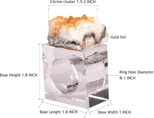Miniatura 4 de AMOYSTONE Servilleteros de cristal natural con forma de citrino cuadrado, juego de 4 servilleteros con base decorativa de vidrio, irregular, 2.5