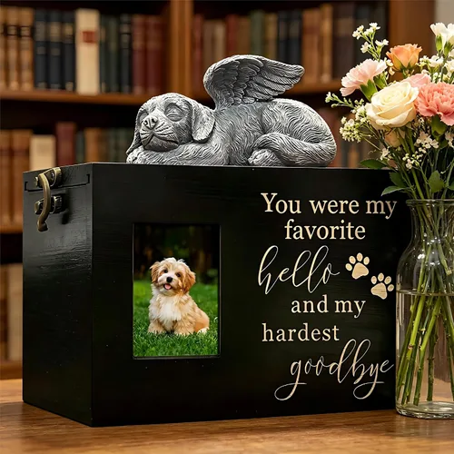 Miniatura 5 de Urna grande para perro para cenizas, caja de cremación funeraria negra con foto urna conmemorativa para mascotas con marco de fotos, caja