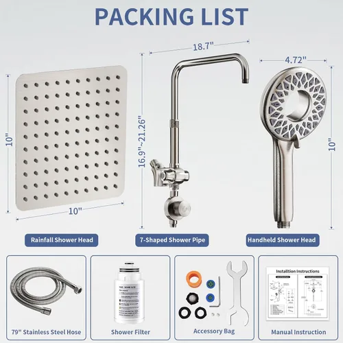 Miniatura 6 de SINGSUO Filtered Rain Shower Head with Handheld Spray Combo, High Pressure Dual Shower Head with Filter for Hard Water, Modern Magnetix Double