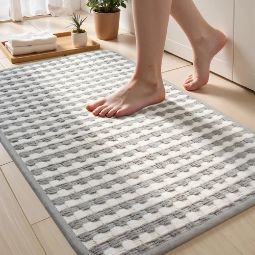 Miniatura 28 de Tapetes de baño antideslizantes delgados para debajo de la puerta, tapetes de baño de secado rápido absorbentes con respaldo de goma trenzado