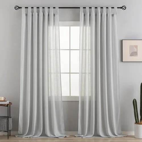 Miniatura 13 de Cortinas semitraslúcidas de lino con pestaña superior, filtrantes de luz, elegantes cortinas y cortinas para sala de estar de 52 x 63 pulgadas