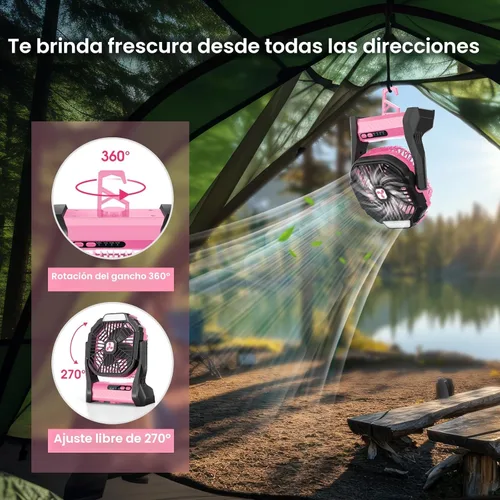 Miniatura 4 de Ventilador recargable portátil, 20000 mAh, inalámbrico, alimentado por batería, ventiladores de tienda de campaña con linterna SOS y LED, pequeños