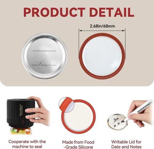 Miniatura 2 de Tapas de conservas para tarros de masón, 24 piezas, tapas de repuesto de boca regular, sellado hermético a prueba de fugas, material de grado