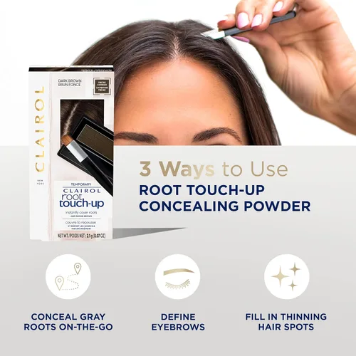 Miniatura 4 de Clairol Polvo de ocultación temporal de retoque de raíz, color de cabello castaño oscuro, paquete de 1 unidad y barra rápida de retoque de raíz gris