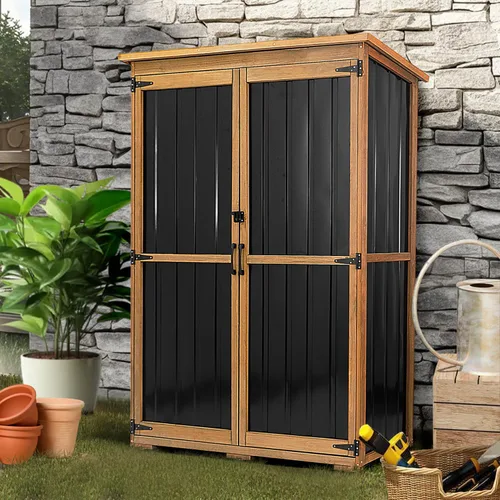 Miniatura 12 de Armario de almacenamiento esquinero para exteriores de 62 pulgadas de alto con puertas con cerradura, armario de almacenamiento pequeño