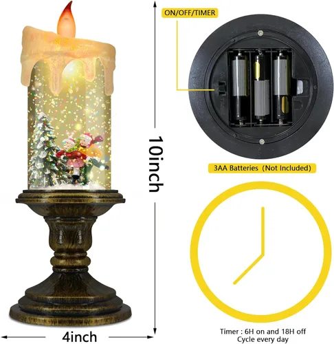 Miniatura 3 de AOMIL - Velas sin llama de Navidad, velas LED parpadeantes con temporizador, luces de bola de nieve para decoraciones navideñas Esquí