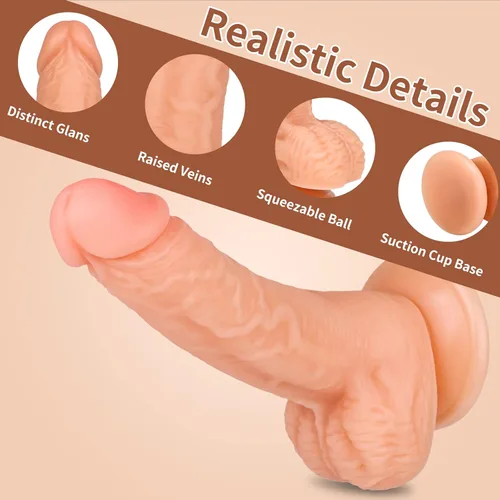 Miniatura 3 de Consoladores realistas, consolador XINBALE de 7.3 pulgadas con ventosa para manos libres, polla flexible con eje curvado y bolas para punto G