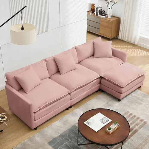 Miniatura 16 de Sofá modular convertible seccional, sofá de 4 asientos en forma de L con diván reversible, sofá de nube de asiento profundo, sofá cama 3 en 1, tela