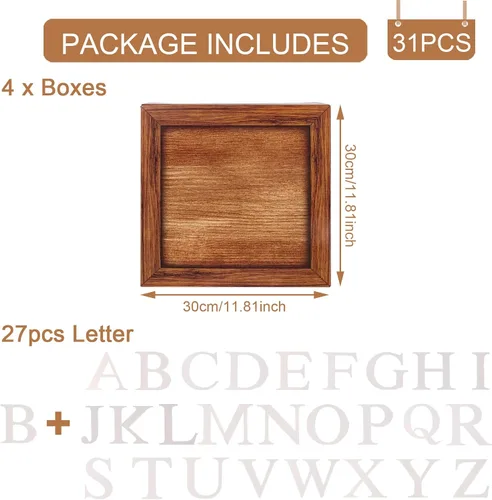 Miniatura 5 de Cajas de globos marrones para bebé con 27 letras - 4 piezas de bloques para baby shower con veta de madera y letras A-Z+B decoración de bosque y oso