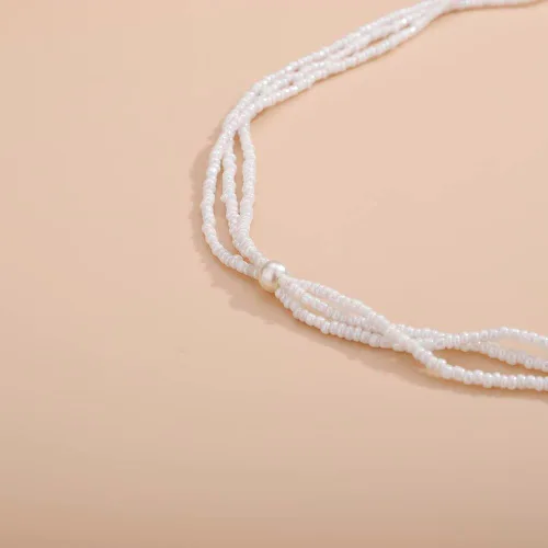 Miniatura 5 de Aimimier Collar bohemio de 3 hebras de perlas sintéticas con nudo de perlas