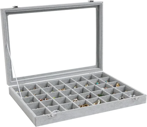 Miniatura 32 de Wuligirl - Joyero organizador de terciopelo para aretes, collares y pulseras con tapa transparente de exhibición, almacenamiento de joyas