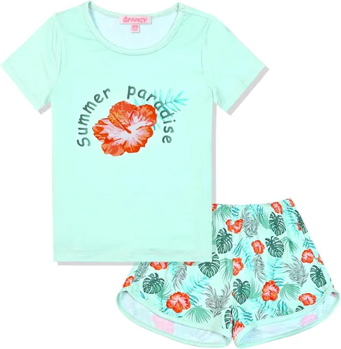 Miniatura 8 de QPANCY Pijamas de verano para niñas, conjuntos de pijamas de manga corta para dormir de verano