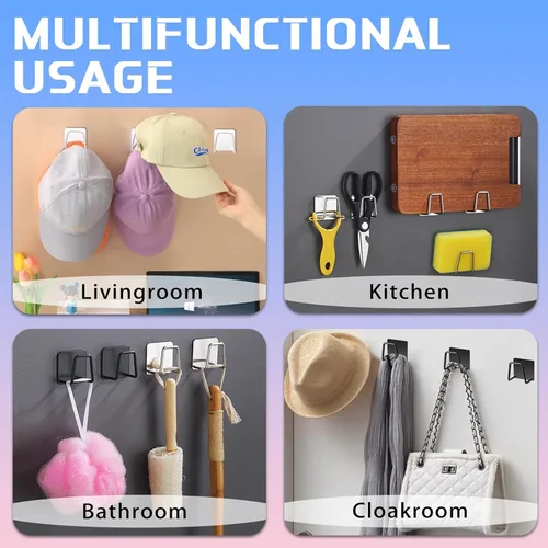 Miniatura 7 de Perchero para organizador de sombreros de pared (paquete de 6), estantes de metal para gorras de béisbol, ganchos adhesivos para sombreros