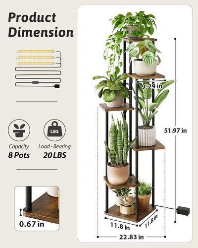 Miniatura 2 de GENTINGBRO Soporte alto para plantas de interior de 4 niveles para múltiples plantas, soporte de madera para plantas, estante de madera, estantería