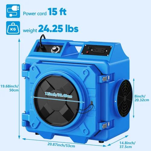 Miniatura 3 de Depurador de aire con filtración de 3 etapas, máquina de aire negativo apilable de 550 CFM para uso industrial y comercial, limpiador de aire Azul