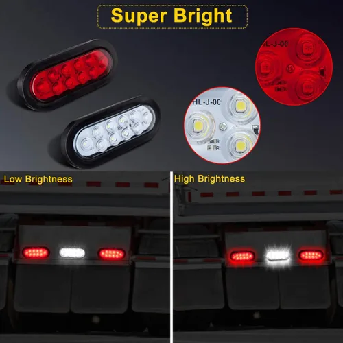 Miniatura 3 de LIMICAR 4 luces traseras ovaladas rojas y 2 blancas, kit de luces planas de 6 pulgadas, luces traseras LED para camiones, luces traseras de remolque