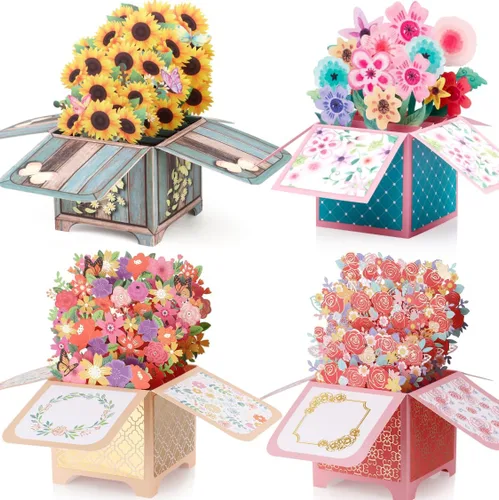 Miniatura 8 de Giiffu Paquete de 3 tarjetas emergentes 3D para el día de la madre, ramo de flores hechas a mano, tarjetas de felicitación con sobres y tarjetas