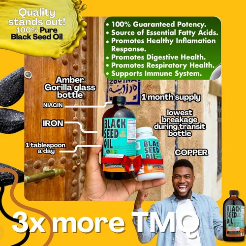 Miniatura 2 de Aceite de semillas Sweet Sunnah, negro, prensado, en frío, sin OGM en botella de vidrio de 8 onzas