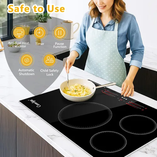 Miniatura 3 de Placa de inducción de 30 pulgadas, placa de cocina eléctrica de 4 quemadores con 9 niveles de potencia, control táctil, temporizador, bloqueo