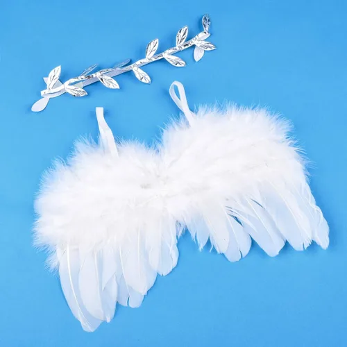 Miniatura 3 de Alas de plumas de ángel bebé accesorios de fotografía con diadema Blanco