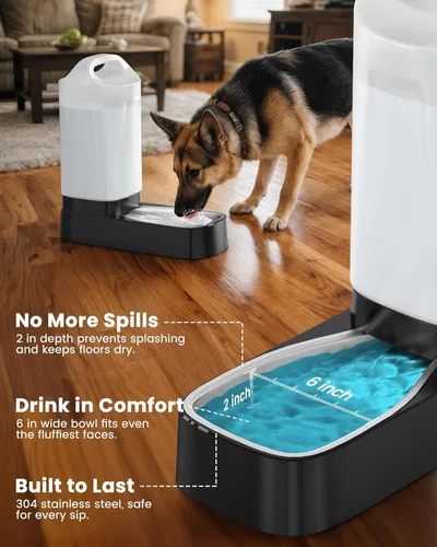 Miniatura 7 de Dispensador automático de tazón de agua para perros - Alimentador de agua por gravedad para mascotas de acero inoxidable de 2.4 galones con diseño