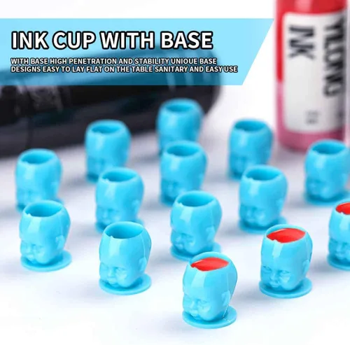 Miniatura 3 de Moricher 200 PIEZAS 8 Colores Tazas Desechables de Tinta de Tatuaje de Plástico con Base - Tapas de Tinta de Tatuaje para Tatuar