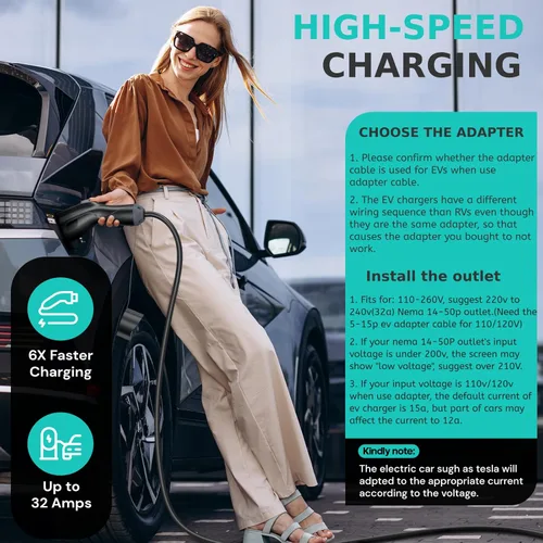 Miniatura 4 de AIMILER Cargador de Vehículo Eléctrico (EV) Nivel 2 (APLICACIÓN WIFI/Conexión Plug-play), 32A, Cable de 25 pies Certificado ETL, 220V-240V NEMA