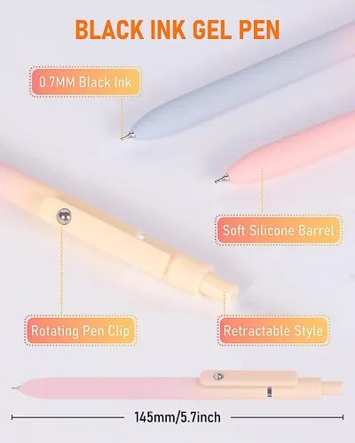 Miniatura 5 de FIOVER Bolígrafos de gel, juego de 5 bolígrafos de tinta negra de punta media de 0.7 mm con escritura suave y agarre cómodo, bolígrafos estéticos