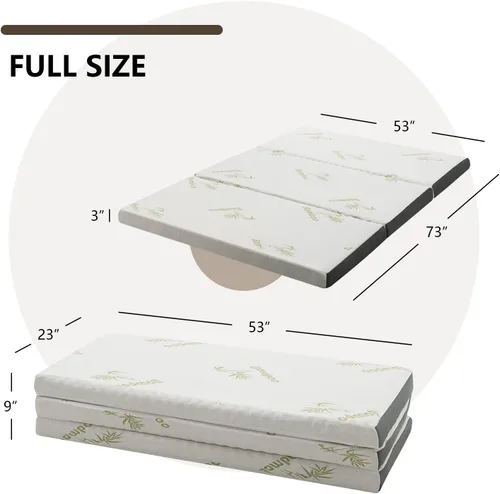 Miniatura 3 de Giantex Colchón plegable tamaño matrimonial, colchón de espuma viscoelástica de triple pliegue de 3 pulgadas, cubrecolchón plegable con funda suave