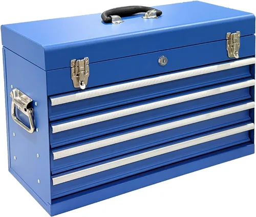 Miniatura 8 de Caja de herramientas de metal de 4 cajones, caja de herramientas portátil de acero con cierre de pestillo de metal y bloqueo de llave, bandeja