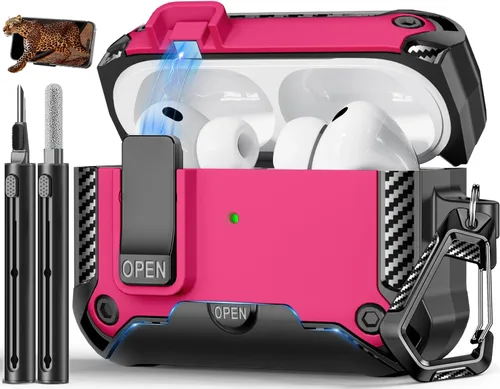 Miniatura 17 de Funda para AirPods Pro de 2 generación con soporte para teléfono, diseño de interruptor automático de protección completa contra caídas con kit