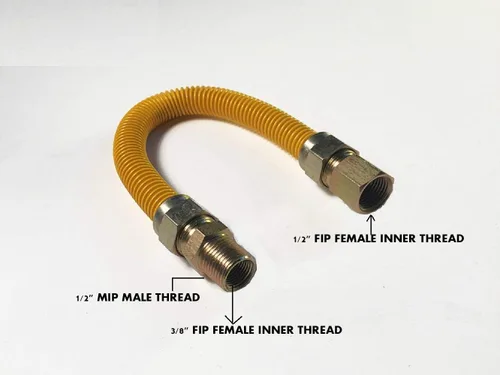 Miniatura 5 de EZ-Fluid Línea flexible de gas FIP de 12 pulgadas con revestimiento epoxi amarillo corrugado de 1/2 pulgada MIP x 1/2 pulgadas, línea de suministro
