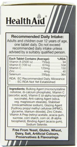 Miniatura 2 de Health Aid Selenio Plus (Vitaminas A, C, E y Zinc) 60 Tabletas