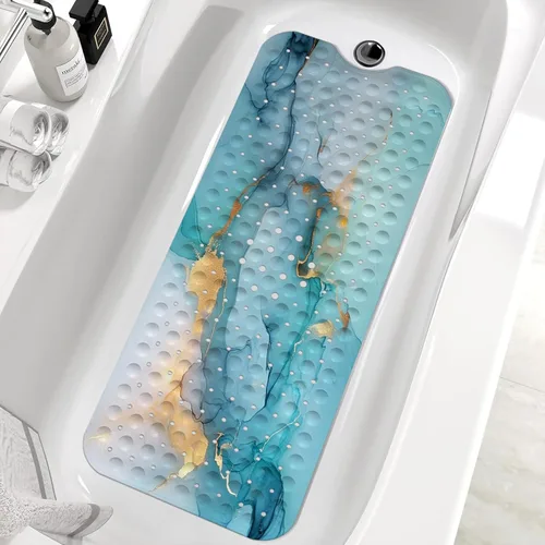 Miniatura 8 de Blcak - Tapete antideslizante para bañera de mármol dorado y blanco, tapete de baño antideslizante para ducha, tapete de ducha grande lavable