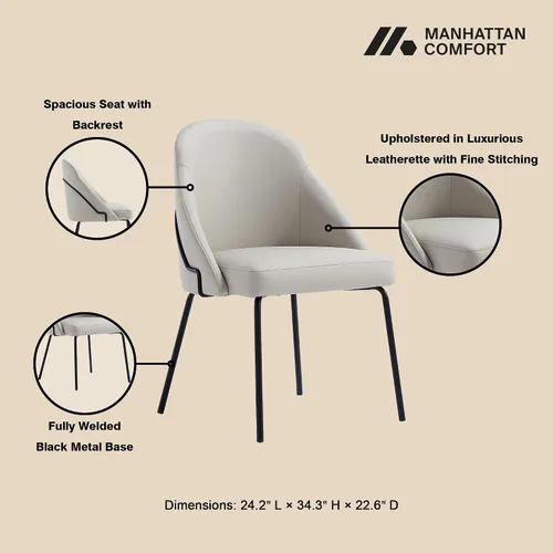 Miniatura 4 de Manhattan Comfort Gracie - Juego de 1 sillas de comedor modernas de piel sintética, asiento tapizado de piel sintética, patas de acero, espuma