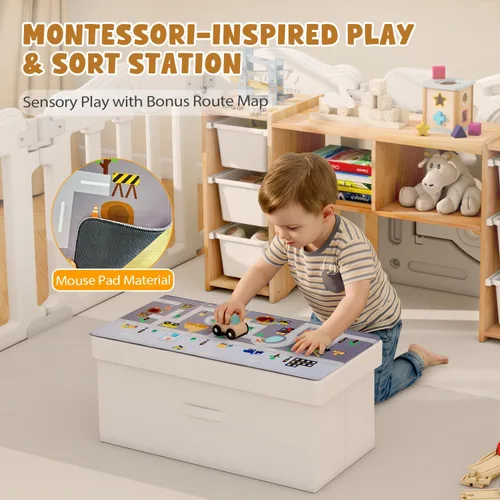 Miniatura 6 de MallBest Estantería Montessori para Niños - 100% Madera de Pino Maciza con 6 Cajones Plásticos Extraíbles, Organizador de Almacenamiento de Juguetes