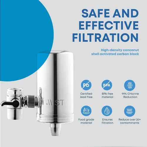 Miniatura 4 de Mist - Filtro de agua para fregadero, filtro de grifo, acero inoxidable, capacidad de 320 gl, reduce el metal pesado, filtro de agua certificado