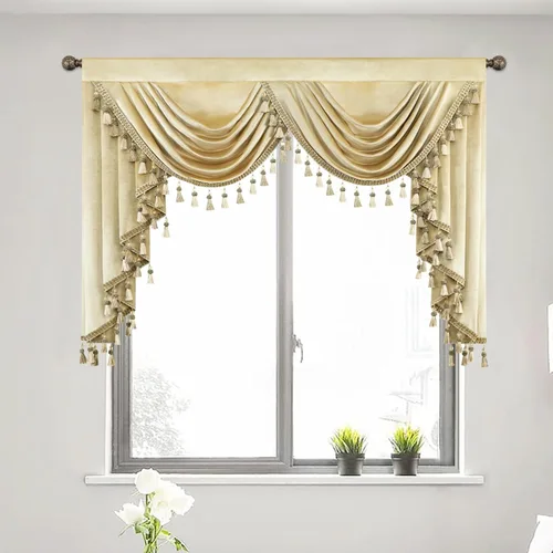 Miniatura 63 de VOGOL Cenefa de cortinas de terciopelo grueso para dormitorio, cenefas de cascada de lujo con aislamiento térmico dorado para sala de estar formal