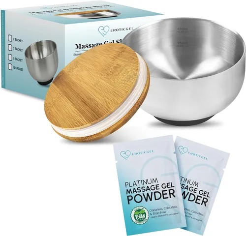 Nuru Massage Gel Powder & Bowl Set | 2 x 5g Platinum Sachets + Stainless Steel Mixing Bowl | Japanese-Made Powder | Vegan | Paraben & Glycerin Free