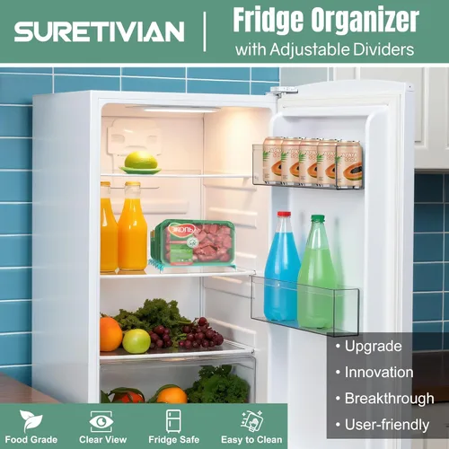 Miniatura 2 de SURETIVIAN Organizador de congelador de 12 pulgadas visible para refrigerador con divisores y asas extraíbles, ajustable libremente, se adapta al
