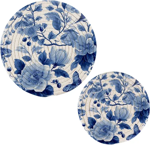 Miniatura 25 de Salvamanteles de flores de amapola otoñal para platos calientes, ollas y sartenes, salvamanteles tejidos de algodón, redondo, grande, decoración