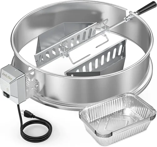 onlyfire Kit de Anillo de Asador Rotisserie de Acero Inoxidable de Actualización para Parrilla de Carbón Weber de 22 Pulgadas, Viene con Cestas de