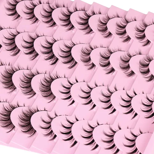 Miniatura 8 de Pestañas de manga de aspecto natural, pestañas postizas de anime, 20 pares de pestañas postizas individuales de banda transparente, pestañas