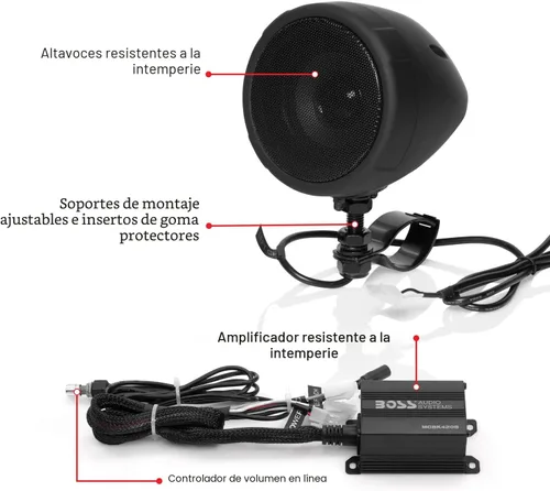Miniatura 4 de BOSS Audio Systems MCBK420B Paquete de altavoces de 3 pulgadas para motocicleta y amplificador de 2 canales - Bluetooth, resistente a la intemperie