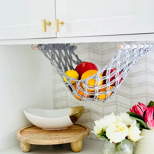 Miniatura 4 de Hamaca de frutas – Cesta de frutas colgante – Almacenamiento de productos y verduras para cocina debajo del gabinete – Gancho de plátano – macramé